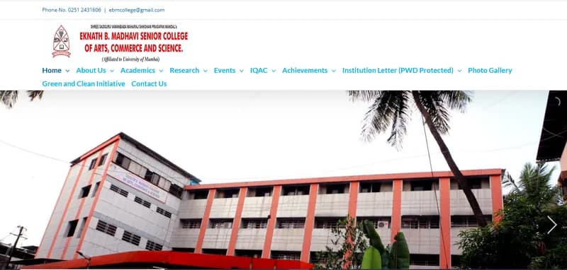 Home page of eknathmadhavicollege.in